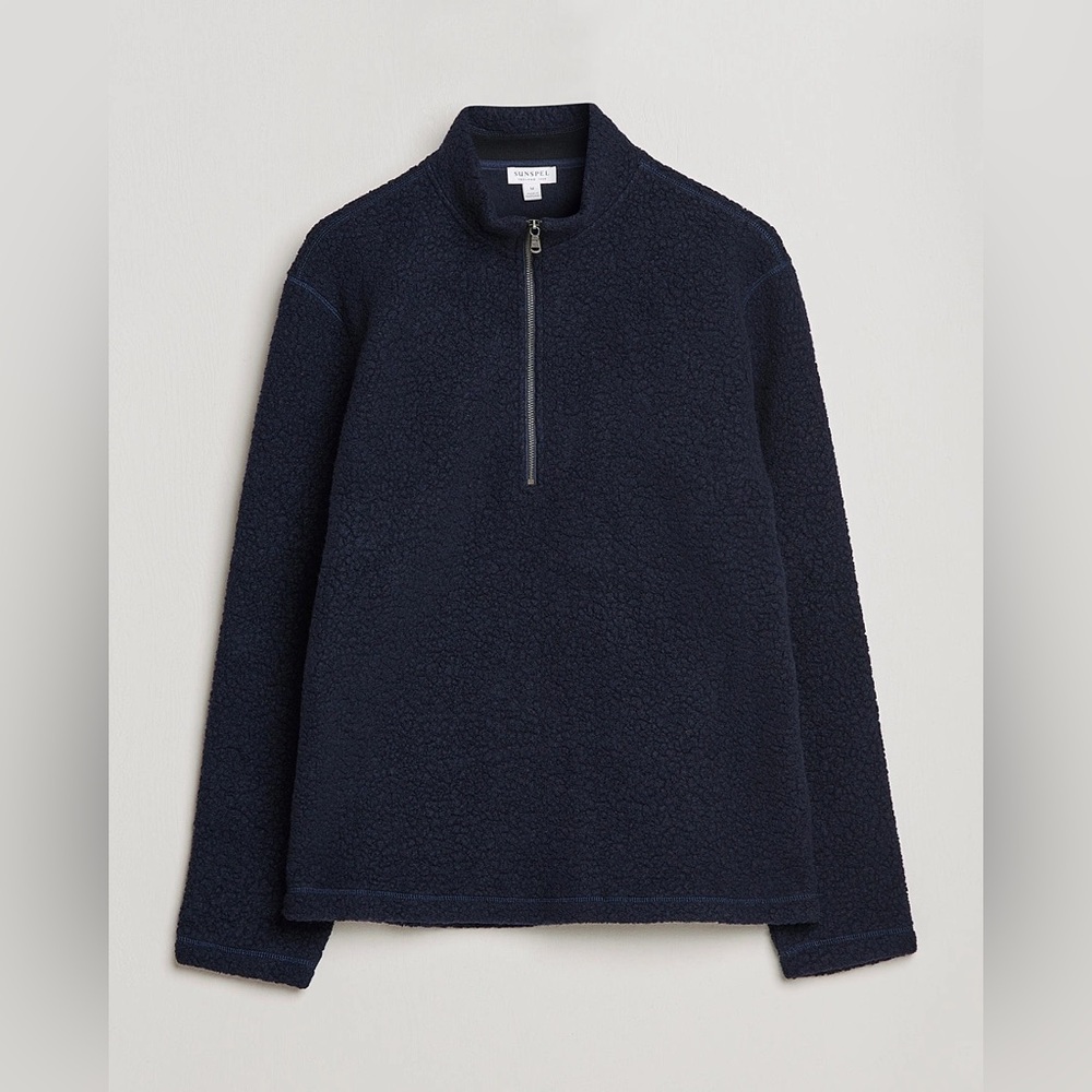Sunspel Wool Navy Quarter Zip Fleece